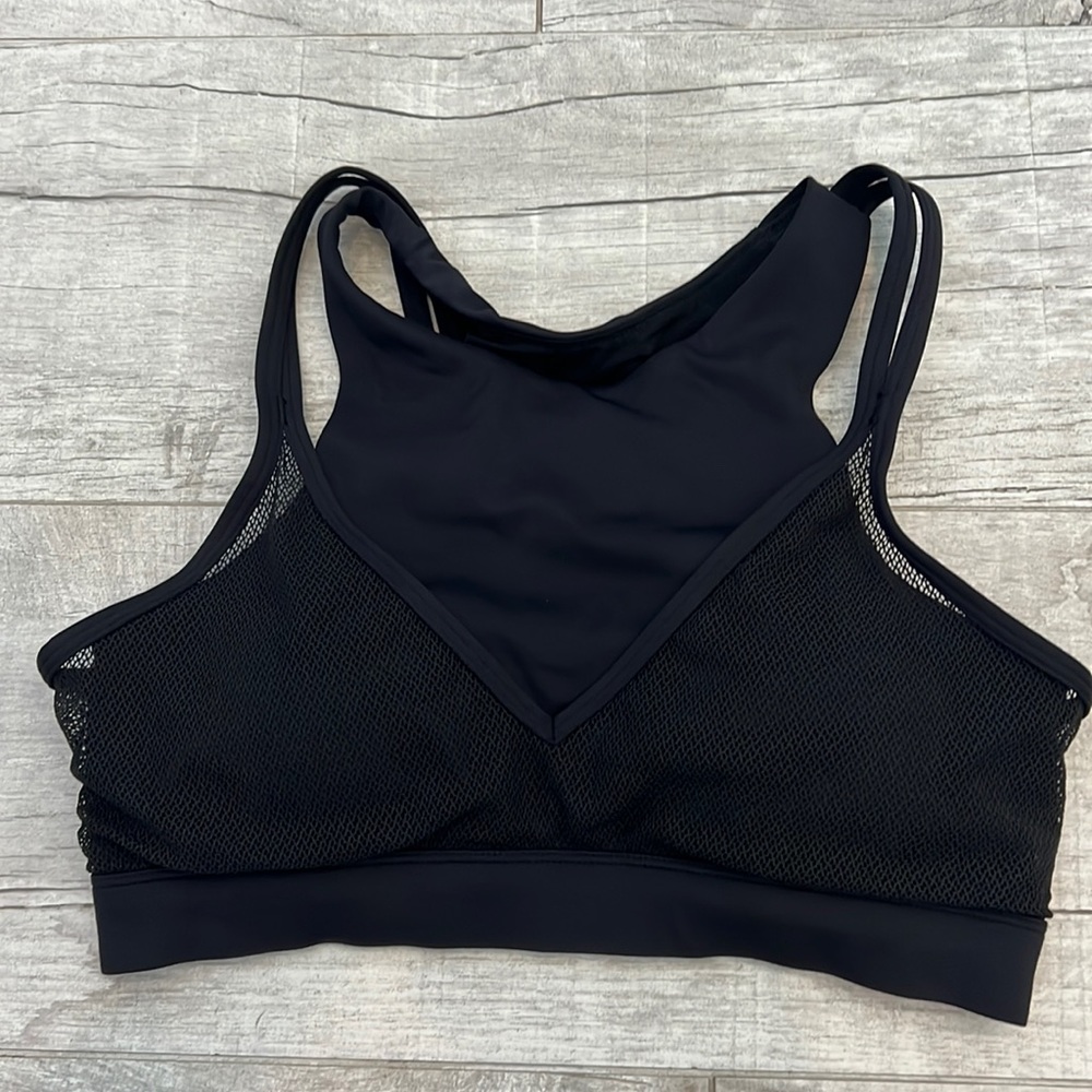 Yvette High Impact Sports Bra High‎ Neck Racerback Mesh Overlay Black Sz 36(D-F)